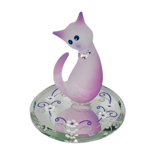 Glass Pink and White Princess Cat Figurine with Crystal Accents