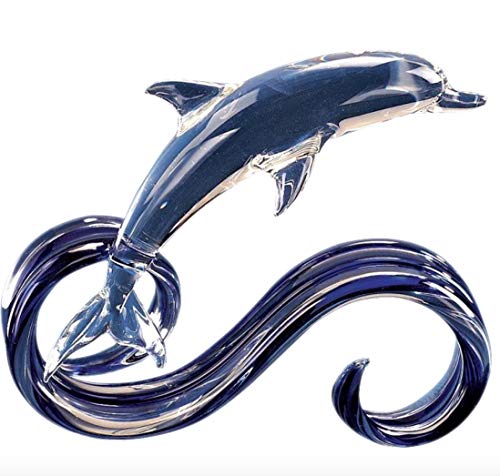 Glass Baron Dolphin in Cobalt Blue Wave Figurine 4.5"