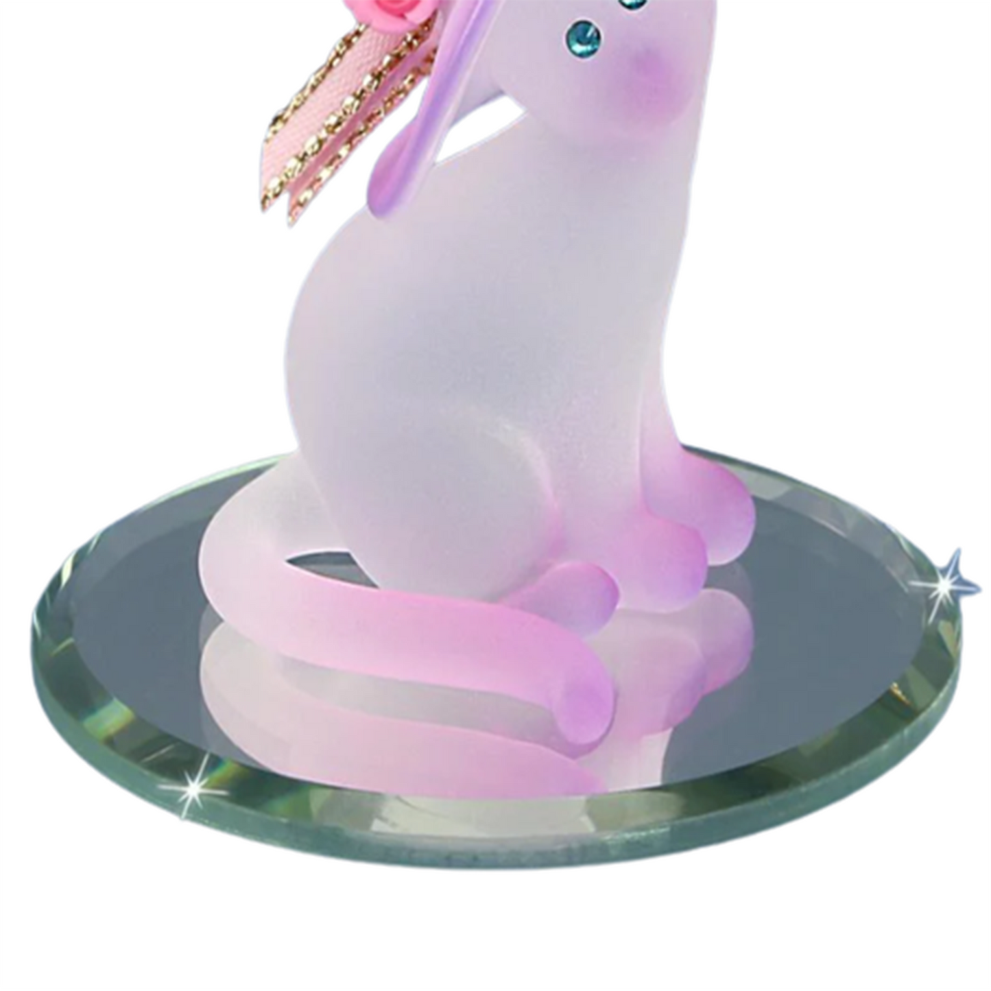 Glass Pink Cat Handcrafted Figurine Accented W/ Genuine Crystals