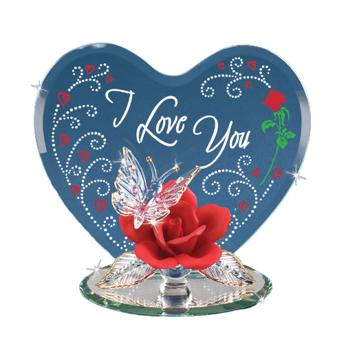 Glass Baron Red Rose with Butterfly Handcrafted Collectible Figurine