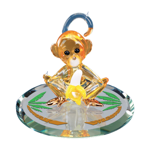 Glass Baron Airbrushed Yellow Monkey Figurine with Crystal Accent
