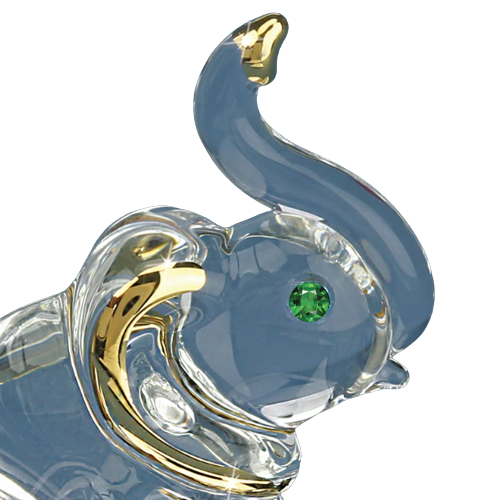 Glass Baron ~ Lucky Elephant Figurine Green Crystal Eyes