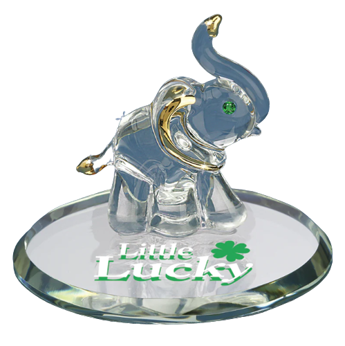 Glass Baron Lucky Elephant Handcrafted Figurine Green Crystal Eyes