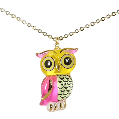 Glass Owl Necklace with Real 22Kt Gold Accents