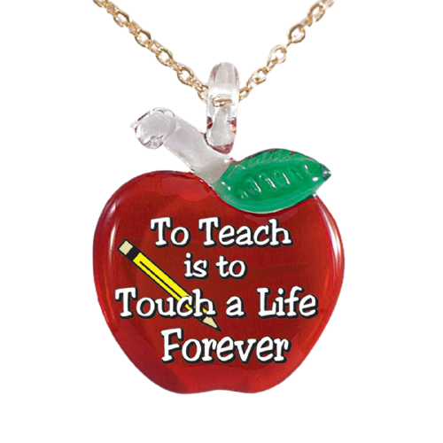 Glass Baron Handcrafted Teacher Necklace Apple-Shaped Pendant