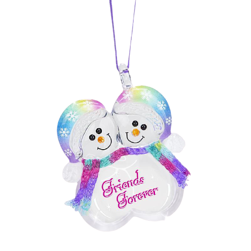 Glass Snow Friends Ornament Embossed with “Friends Forever”