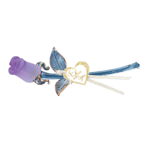 Glass Lavender Rose Figurine I Love You Accented with 22Kt Gold