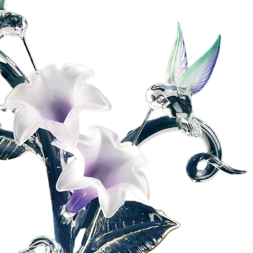 Glass Hummingbirds and Lavender Lilies Handblown Figurine