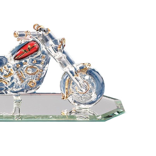 Glass Motorcycle Figurine with Crystal Accents and 22kt Gold