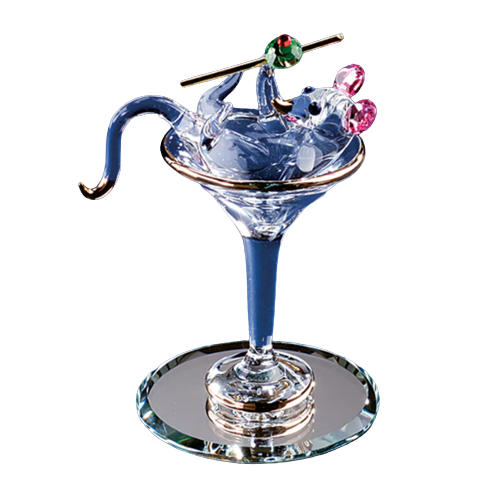 Glass Martini Mouse Glass with Crystals & 22kt Gold Accents