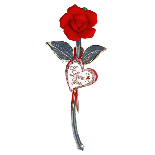 Glass Baron Red Rose with I Love You Figurine