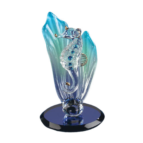 Glass Baron Seahorse Figurine with Crystals Accents