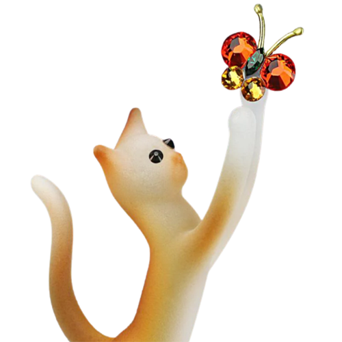 Glass Tabby Cat with Butterfly Collectible Figurine