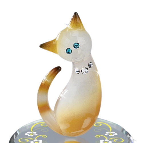 Glass Baron Tabby Cat Collectible Figurine with Crystal Accents