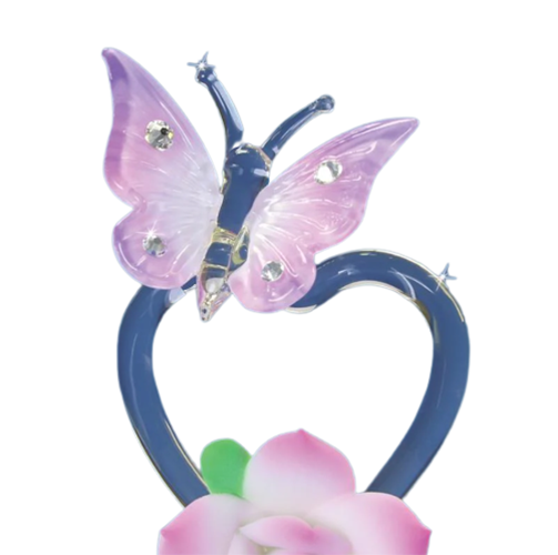 Violet Glass Butterfly & Pink Rose Figurine with Genuine Crystals